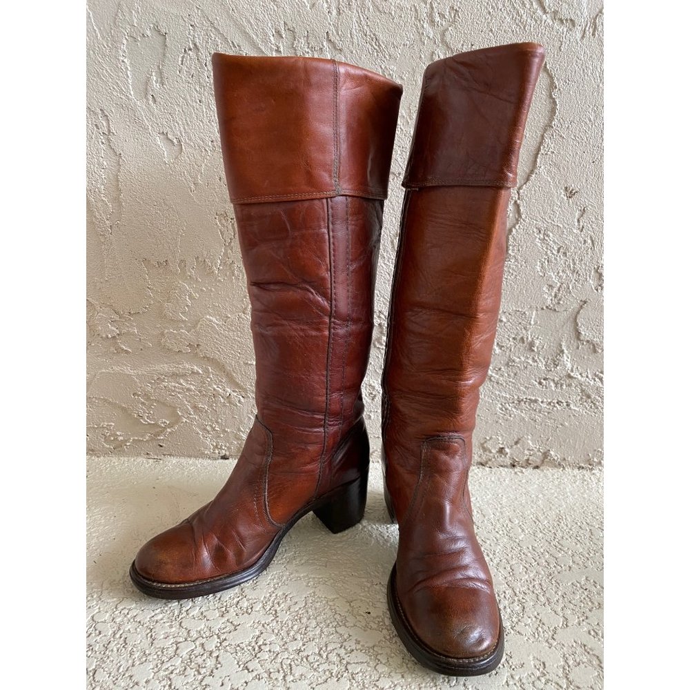 FRYE Authentic Vintage Black Label Tall Knee High Cuff Boots, Size 6.5 - Picture 3 of 12